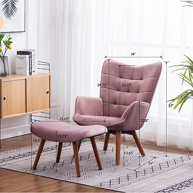 Trikiousd Velvet Tufted Accent Chair with Ottoman Mid-Century Wingback Lounge Chair Set