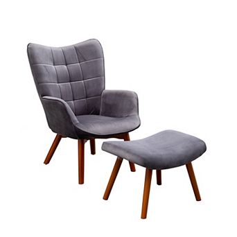 Trikiousd Velvet Tufted Accent Chair with Ottoman Mid-Century Wingback Lounge Chair Set