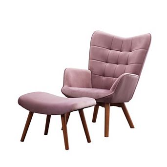 Trikiousd Velvet Tufted Accent Chair with Ottoman Mid-Century Wingback Lounge Chair Set