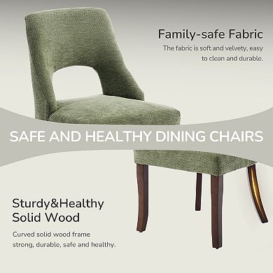 Trikiousd Set of 2 Upholstered Chenille Dining Chairs with Solid Wood Legs and Tufted Back