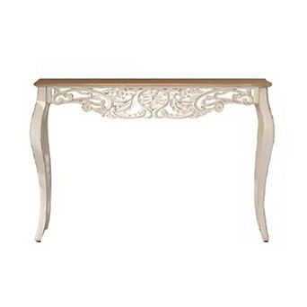 Trikiousd Distressed Solid Wood Carved Console Table with Curved Legs