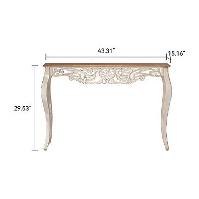 Trikiousd Distressed Solid Wood Carved Console Table with Curved Legs