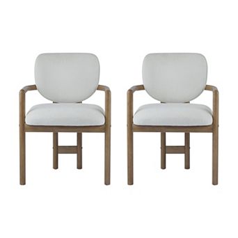 Trikiousd Set of 2 Upholstered Dining Arm Chairs with Rubber Wood Frame and Fabric Seat