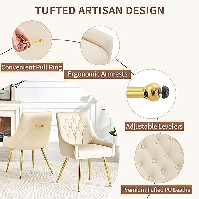 Trikiousd Set of 2 Upholstered Dining Chairs with Tufted Button Back, Faux Leather Accent Chairs