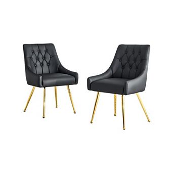 Trikiousd Set of 2 Upholstered Dining Chairs with Tufted Button Back, Faux Leather Accent Chairs