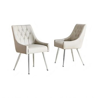 Trikiousd Set of 2 Upholstered Dining Chairs with Tufted Button Back, Faux Leather Accent Chairs