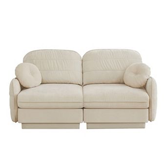 Trikiousd Chenille Cloud Loveseat Sofa with Recessed Base Frame Legs and Round Pillows