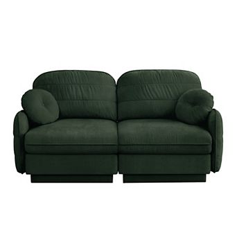 Trikiousd Chenille Cloud Loveseat Sofa with Recessed Base Frame Legs and Round Pillows
