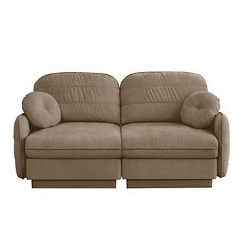 Trikiousd Chenille Cloud Loveseat Sofa with Recessed Base Frame Legs and Round Pillows