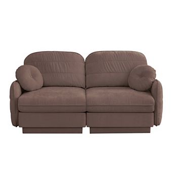 Trikiousd Chenille Cloud Loveseat Sofa with Recessed Base Frame Legs and Round Pillows