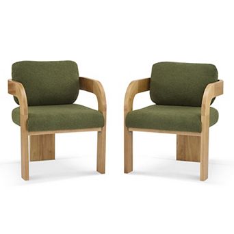 Trikiousd Set of 2 Boucle Dining Chairs with Pillow Back and Solid Wood Frame