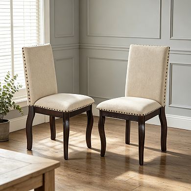 Trikiousd Set of 2 Upholstered Dining Chairs with Nailhead Trim and Solid Wood Legs