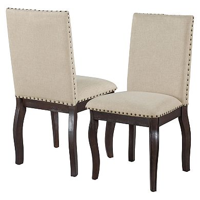 Trikiousd Set of 2 Upholstered Dining Chairs with Nailhead Trim and Solid Wood Legs