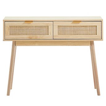 Trikiousd Rattan Console Table with 2 Drawers