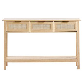 Trikiousd Rattan Console Table with 3 Drawers and Sliding Door