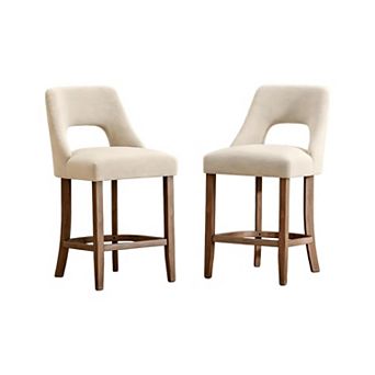 Trikiousd Set of 2 Upholstered Counter Height Bar Stools with Wood Legs and Curved Backrest
