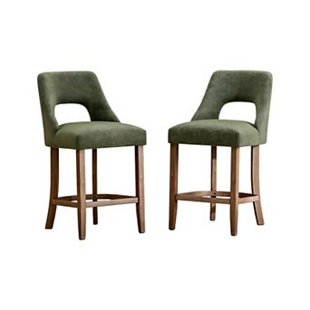 Trikiousd Set of 2 Upholstered Counter Height Bar Stools with Wood Legs and Curved Backrest