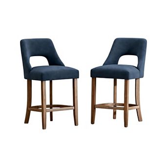 Trikiousd Set of 2 Upholstered Counter Height Bar Stools with Wood Legs and Curved Backrest