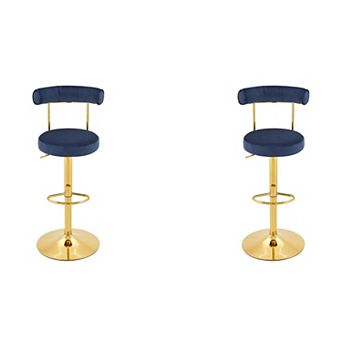Trikiousd Set of 2 Velvet Upholstered Swivel Adjustable Bar Stools with Backrest and Footrest