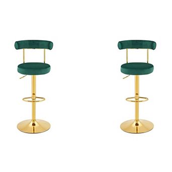 Trikiousd Set of 2 Velvet Upholstered Swivel Adjustable Bar Stools with Backrest and Footrest