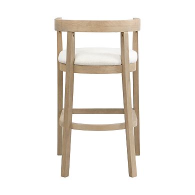 Trikiousd Set of 2 Upholstered Bar Stools with Open Barrel Back and Rubberwood Frame