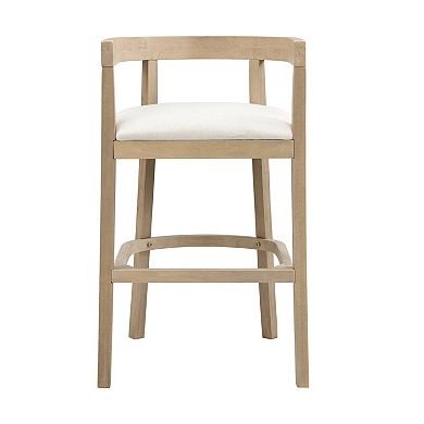 Trikiousd Set of 2 Upholstered Bar Stools with Open Barrel Back and Rubberwood Frame