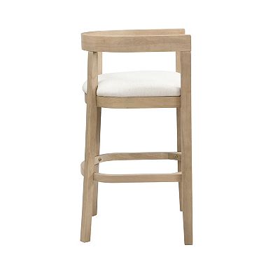 Trikiousd Set of 2 Upholstered Bar Stools with Open Barrel Back and Rubberwood Frame