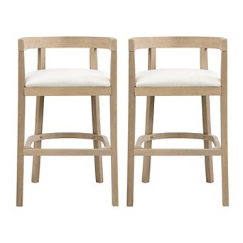 Trikiousd Set of 2 Upholstered Bar Stools with Open Barrel Back and Rubberwood Frame