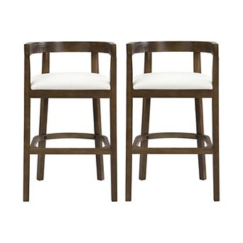 Trikiousd Set of 2 Upholstered Bar Stools with Open Barrel Back and Rubberwood Frame