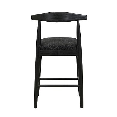 Trikiousd Set of 2 Upholstered Counter Stools with Curved Backrest and Rubberwood Legs