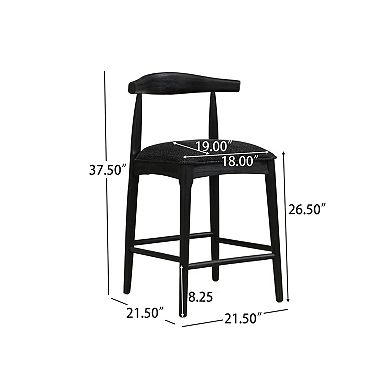 Trikiousd Set of 2 Upholstered Counter Stools with Curved Backrest and Rubberwood Legs