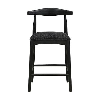 Trikiousd Set of 2 Upholstered Counter Stools with Curved Backrest and Rubberwood Legs