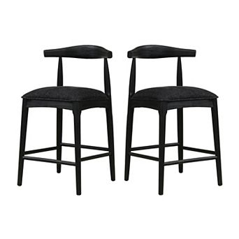 Trikiousd Set of 2 Upholstered Counter Stools with Curved Backrest and Rubberwood Legs