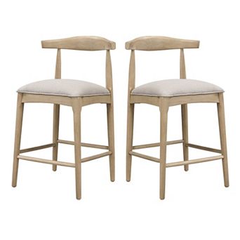 Trikiousd Set of 2 Upholstered Counter Stools with Curved Backrest and Rubberwood Legs