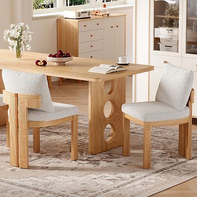 Trikiousd Set of 2 Boucle Dining Chairs with Rubber Wood Frame
