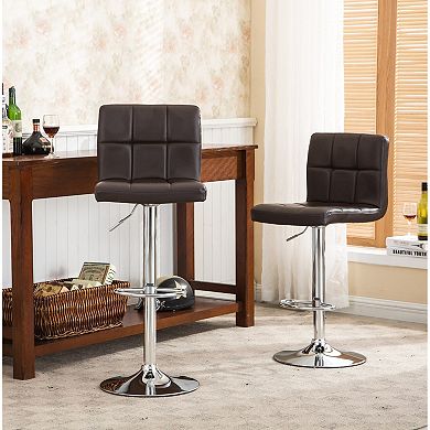 Trikiousd Set of 2 Swivel Faux Leather Adjustable Hydraulic Bar Stools with Footrest