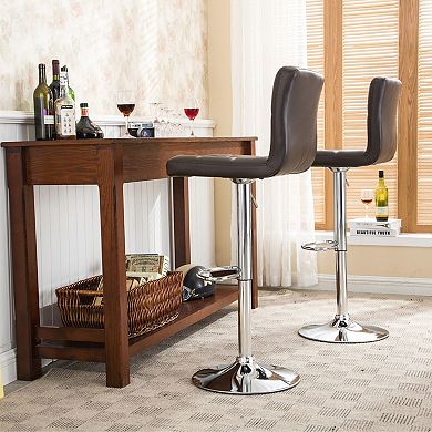 Trikiousd Set of 2 Swivel Faux Leather Adjustable Hydraulic Bar Stools with Footrest