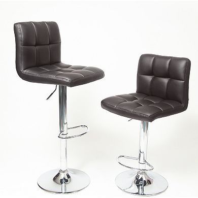 Trikiousd Set of 2 Swivel Faux Leather Adjustable Hydraulic Bar Stools with Footrest