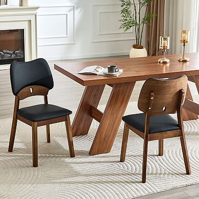 Trikiousd Set of 2 Solid Wood Dining Chairs with Upholstered Seat and Hollow Backrest