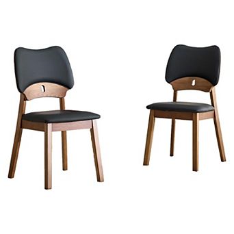 Trikiousd Set of 2 Solid Wood Dining Chairs with Upholstered Seat and Hollow Backrest