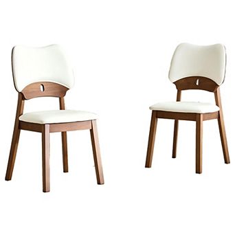 Trikiousd Set of 2 Solid Wood Dining Chairs with Upholstered Seat and Hollow Backrest