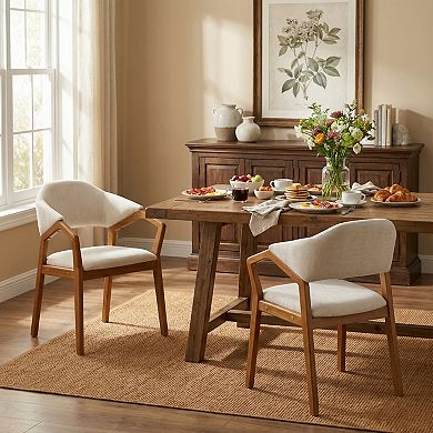 Trikiousd Set of 2 Chenille Upholstered Dining Arm Chairs with Bent Wood Frame