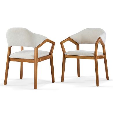 Trikiousd Set of 2 Chenille Upholstered Dining Arm Chairs with Bent Wood Frame