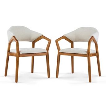 Trikiousd Set of 2 Chenille Upholstered Dining Arm Chairs with Bent Wood Frame