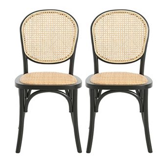 Trikiousd Set of 2 Rattan Dining Chairs with Birch Wood Frame and Upholstered Seat