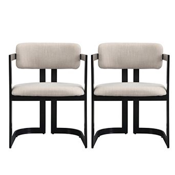 Trikiousd Set of 2 Upholstered Dining Arm Chairs with Fabric Seat and Metal Frame