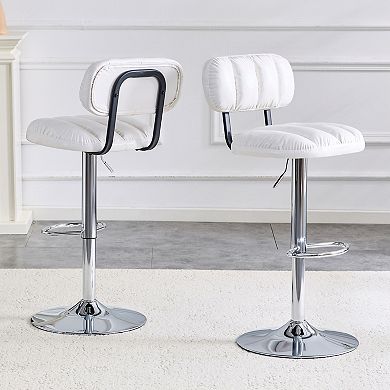 Trikiousd Adjustable Height PU Leather Bar Stools with Chrome Base and Footrest Set of 2