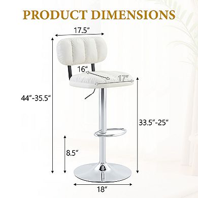 Trikiousd Adjustable Height PU Leather Bar Stools with Chrome Base and Footrest Set of 2