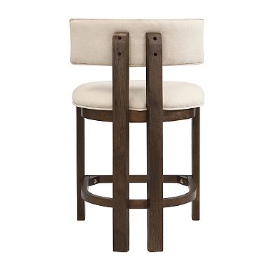 Trikiousd Set of 2 Upholstered Counter Height Bar Stools with Rubberwood Frame and Padded Seat