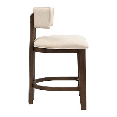 Trikiousd Set of 2 Upholstered Counter Height Bar Stools with Rubberwood Frame and Padded Seat